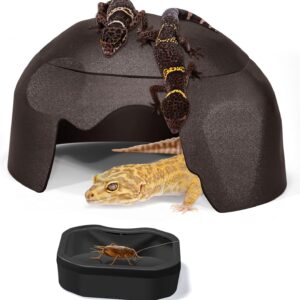 Fischuel Reptile Hides Humidification Cave help your pets shedding, A damp hideout with natural rock designto, suitable for Bearded Dragons Lizards Leopard Gecko Spiders Turtles and Snakes（Brown）