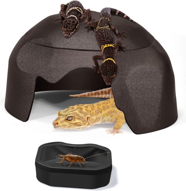 Fischuel Reptile Hides Humidification Cave help your pets shedding, A damp hideout with natural rock designto, suitable for Bearded Dragons Lizards Leopard Gecko Spiders Turtles and Snakes（Brown）