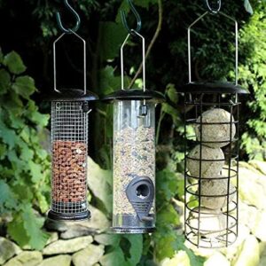 Garden Mile Bird Feed Stations, 3 Hanging Feeders Set, For Seed Nut Suet Cake Fat Balls, Perfect For Garden Patio Trees, Deck, Bushes, Attract Wild Birds Wildlife