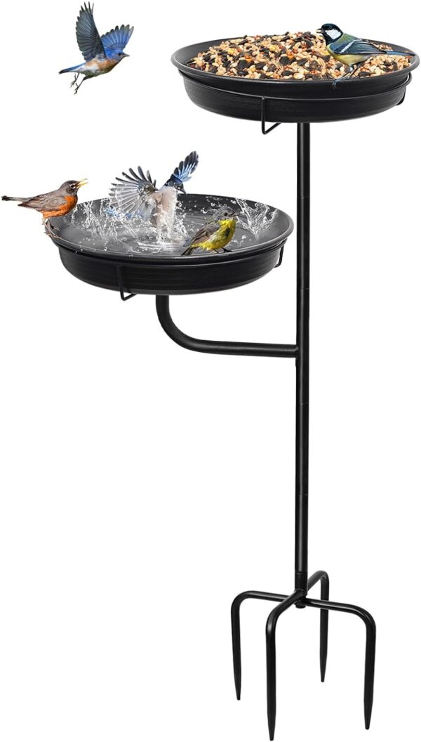 Giyiprpi Freestanding Birdbaths Bowl Outdoor, Free Standing Garden Bird Bath Bird Feeder & Bird Bath Bowl, Detachable Decoration Spa Birdfeeder for Garden Patio Yard Lawn, 4 Spiky Metal Stake (A)