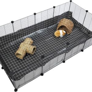 Guinea Pig Cages, 12 Panels Small Animal Playpen, Expandable Indoor Rabbit Fence, Metal Grids Cage Habitats with PVC Liner for Pet, Bunny, Turtle, Hedgehog, Chinchilla, 57.8 x 29.5 x 14.5 inch