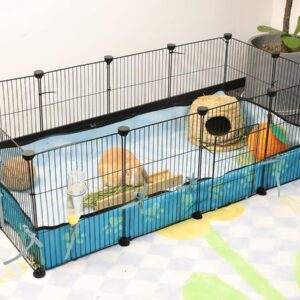 Guinea Pig Cages 8 Sq Ft Expandable C&C Cage Habitats for 2 Small Animal House Pet Playpen Metal Grids Indoor Rabbit Fence Hedgehog Cage with PVC Liner, 48 x 24 x 16 inch, 12 Panels, by CHEGRON