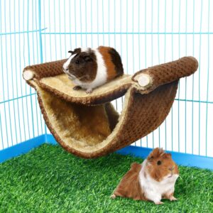 Hamster Hammock House, Guinea Pig Bed Hideout,Mouse Rat Hanging Swing Winter Warm Bed Small Pet Animal Double Layer Cage Tent Hut Nest for Mouse Rat Hamster Playing Sleeping (Brown)