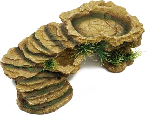 MUALROUS Turtle Basking Platform Reptile Terrarium Hideout Tortoise Resin Rock Hide Cave Habitat Ornament for Bearded Dragon Frogs Lizards Spiders Fish Amphibians Aquarium (Small)