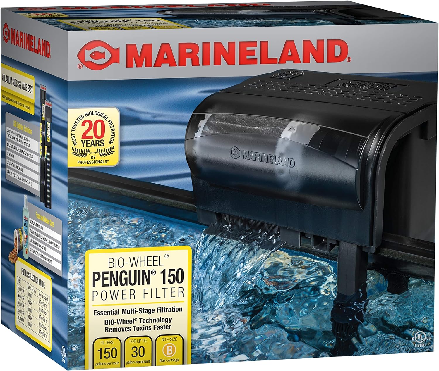 MarineLand Penguin Bio-Wheel Power Filter 150 GPH, Multi-Stage Aquarium Filtration,black, 20-30 Gallon Aquarium, 150 GPH