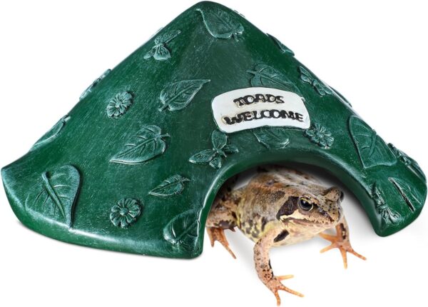 Memorywuu Frog and Toad House Resin Reptile Cave 8 x 8 x 8 Inch Toad House for Outside Garden Aquarium Hide for Toad Frog Turtle Lizard Spider and Fish, Green