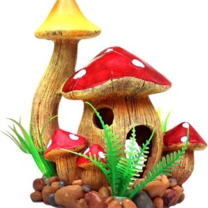 OMEM Reptile Hide Cave Amphibian Habitat Accessories Ornaments garden mushroom House decor Landscape Ornament