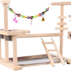 OUBEIDUO Bird Swing Parrots Cage Toy Wooden Swing With Toy Tray Feeding Cups Training For Small Size Birds Parrots