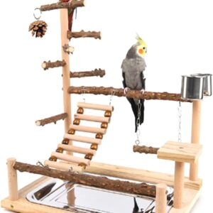 OUBEIDUO Bird Swing Toy Wooden Parrot Perch Stand Playstand With Chewing Beads Cage Bird Swing Toy Wooden Parrot Perch