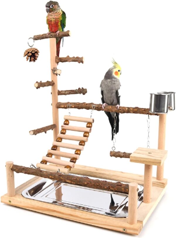 OUBEIDUO Bird Swing Toy Wooden Parrot Perch Stand Playstand With Chewing Beads Cage Bird Swing Toy Wooden Parrot Perch