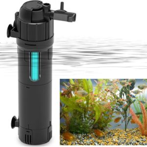 Ormromra Internal Fish Tank Filter, UV Aquarium Filter Pump, 500 L/H Water Pump Filter, Adjustable Filter Pump for Aquarium, Fish Tank, Turns Green Water to Clear