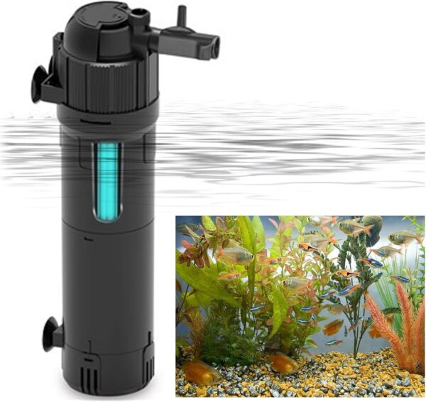 Ormromra Internal Fish Tank Filter, UV Aquarium Filter Pump, 500 L/H Water Pump Filter, Adjustable Filter Pump for Aquarium, Fish Tank, Turns Green Water to Clear