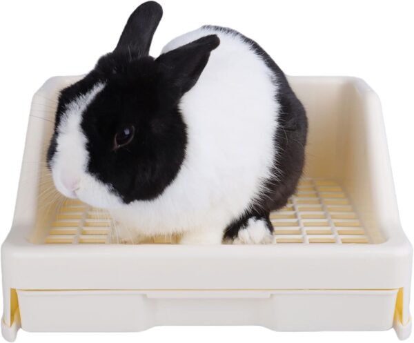 RUBYHOME Rabbit Litter Box with Drawer,Potty Trainer Corner Toilet Litter Bedding Box Bigger Pet Pan for Adult Guinea Pigs, Rabbits, Chinchilla, Galesaur, Ferret, Small Animals, 12 Inches (White)