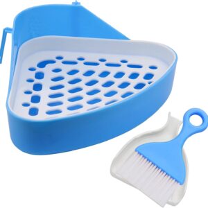 Rabbit Litter Tray for Cage Corner - Easy to Clean Toilet Triangle Potty Box for Guinea Pig/Ferret/Bunny/Rat/Small Animal (Blue)