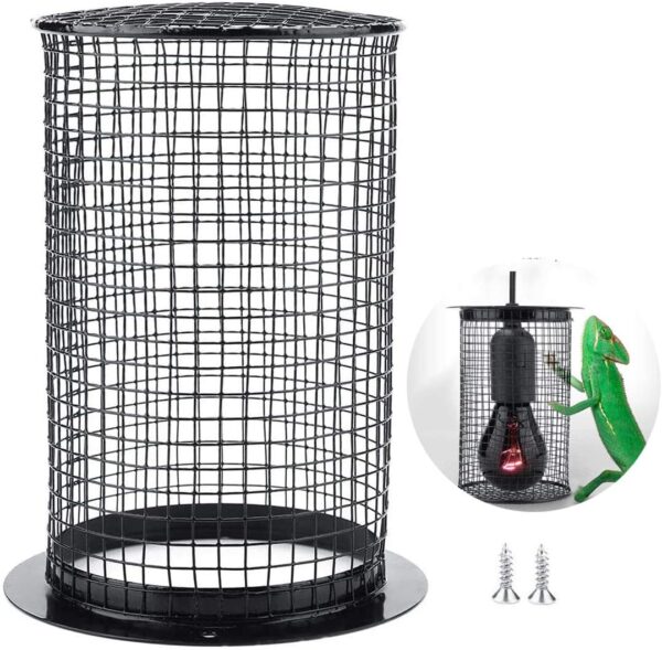 Reptile Heater Lamp Guard, Reptile Heating Bulb Guard Protector Mesh Metal Cage Enclosure Heat Safety, Reptile Anti-Scald Burn Protective Lamp Shades (black)