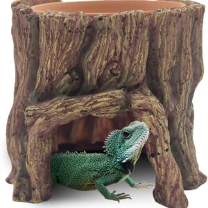 Reptile Hide Cave Leopard Gecko Humid Hide Leopard Gecko Resin Moisture Keeping with Clay Water Basin Help Shedding for Reptile Amphibians Leopard Gecko