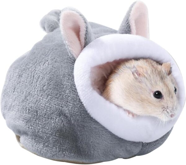 Tabanzhe 1psc Mini Hamster Bed Soft and Cozy Small Animal Bedding for Hamsters, Hedgehogs, Guinea Pigs - Winter Sleep Nest, Cotton Nesting Bag,Soft and Warm House(Grey)