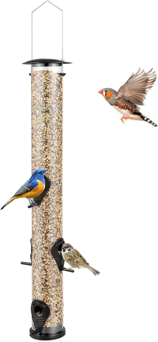 Tall Tube Bird Feeder - Durable Hanging Wild Bird Feeder for Wild Birds - 23" Tall, 6-Port Design