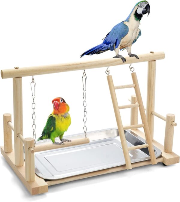 TeTupGa Natural Wood Bird Playground Parrot Playstand Play Gym Stand Playpen Perches Ladder Swing Platform with Toys Exercise Playgym for Budgie,Canary,Cockatiels,Conures,Parakeets,Lovebird,Finch