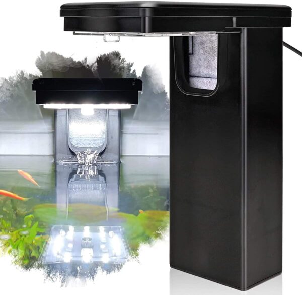 Tigerlily Enterprises 2-in-1 Fish Tank Filter with LED Light. 10W Internal Aquarium Filter, Touch & Remote-Control Functionality. 255L/H Flow Rate for Tanks Up to 60 Litre + Filter Media