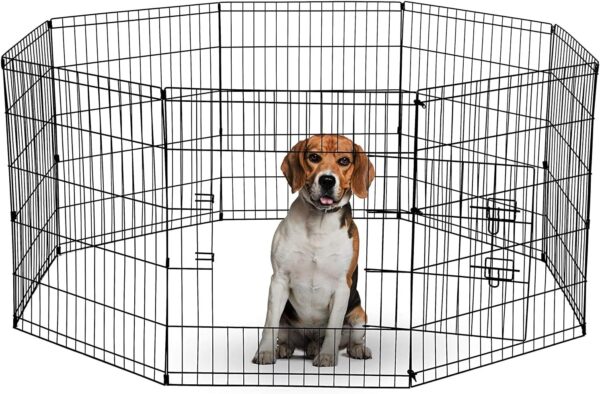 UNDERDOG 8 Panel Playpen Suitable for Dogs/Puppies/Cats & Rabbits foldable ideal for Indoor/Outdoor use puppy play pen (76cm, Black)