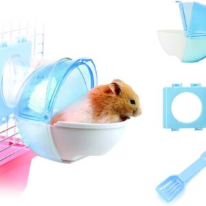 WishLotus Hamster Sand Bathroom, 3Pcs Detachable Plastic Hamster Sand Bath Container Small Pet Bathtub Extermal Toilet with Shovel and Cage Accessory for Hamster Guinea Pig Gerbil (Blue)