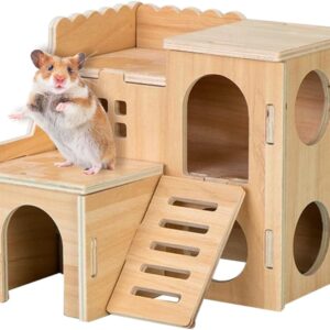 Wooden Hamster House Hamster Corner House Hamster Hideout Hamster Hideaway Pet Small Animal Hideout Hut Cage Décor for Syrian Hamsters Dwarf Hamster Gerbil (A)