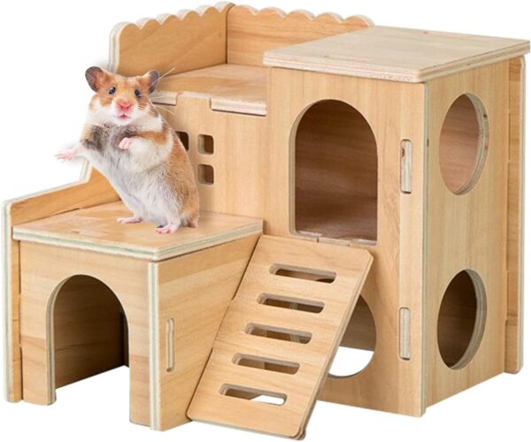 Wooden Hamster House Hamster Corner House Hamster Hideout Hamster Hideaway Pet Small Animal Hideout Hut Cage Décor for Syrian Hamsters Dwarf Hamster Gerbil (A)