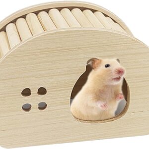 Wooden Hamster House,Natural Hamster Hideout Habitats Décor Hamster Ladder Toy Small Pets Corner House Hideout Cage Decor Accessories for Dwarf Hamsters Chinchillas(Style 1)