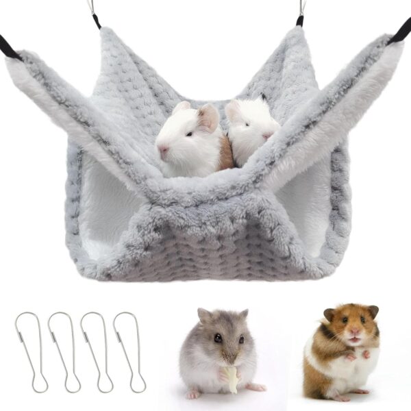 Yanmucy Rat Hammock Double-Layer Fleece Guinea Pig Hammock House Warm Soft Rat Hammocks for Cage Accessories Ferrets Hideout Ferret Hamster Hammock for Small Animal Playing Sleeping (grey)