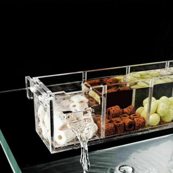 YueYueZou Hang On Acrylic Filter Box for Fish/Turtle Tank 3 Grids(Clear Box only)