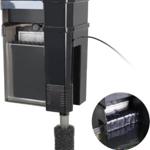 hygger Aquarium Filter, Ultra Quiet Aquarium Hang on Filter, Multi-Stage Filtration Activated Carbon Biochemical Fish Tank Filter for up to 50 Gallon Aquariums, Adjustable Flow, 153 GPH, 7W, Black