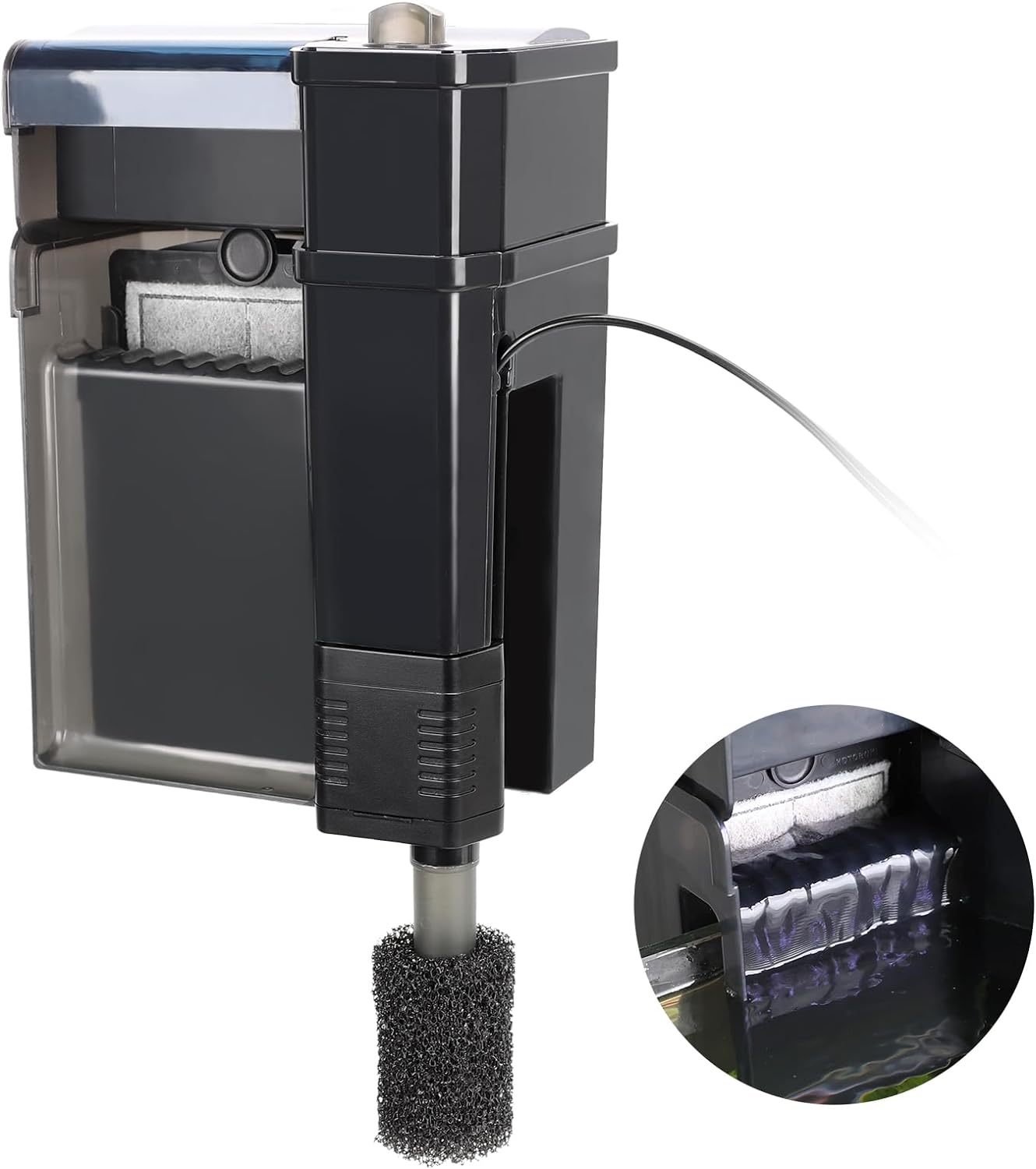 hygger Aquarium Filter, Ultra Quiet Aquarium Hang on Filter, Multi-Stage Filtration Activated Carbon Biochemical Fish Tank Filter for up to 50 Gallon Aquariums, Adjustable Flow, 153 GPH, 7W, Black