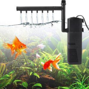 Internal Fish Tank Filter, 600L/H Aquarium Filter with Adjustable Spray Bar, 7W Silent Submersible Filter Pump Fountain Water Pump and Oxygen Supply for Small Tank Up, Aquariums